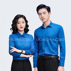Áo đồng phục dài tay sơ mi màu xanh DP003