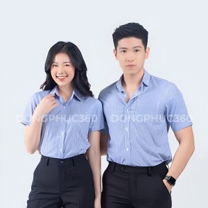 Áo đồng phục sơ mi màu xanh kẻ DP006