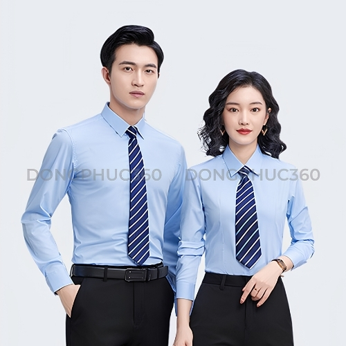 Áo đồng phục sơ mi nam nữ màu xanh DP007