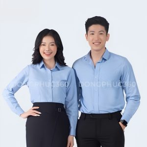 Áo đồng phục sơ mi dài tay màu xanh DP005